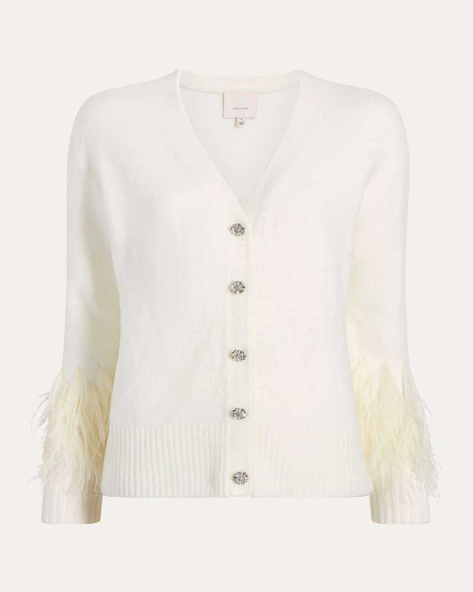 Briana Feather-Cuff Knit Cardigan